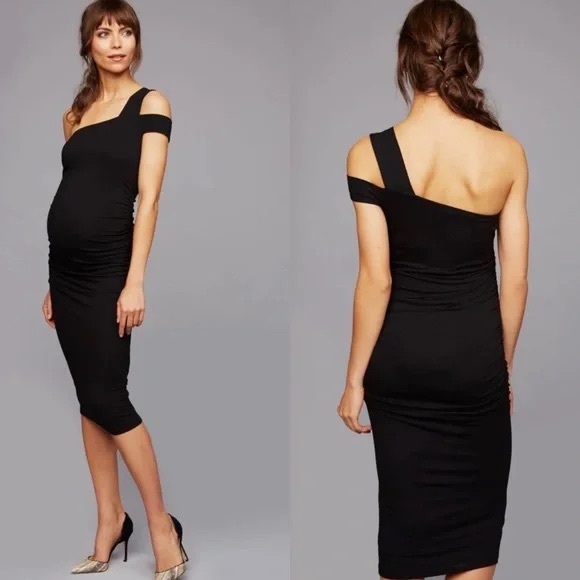 Navy Blue One Shoulder Maternity Dress XS - Picture 4 of 4